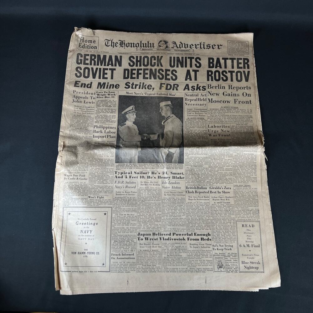 1941 oct 27 “GERMAN SHOCK UNITS BATTER SOVIET DEFENSES AT ROSTOV” the Honolulu